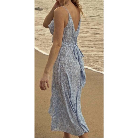 Doen Womens Sonia Floral Printed Cerulean Blue Hillside Long Maxi Gown Dress L - Picture 3 of 11